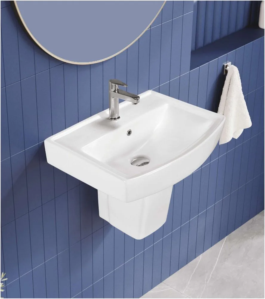 ZARA White Camry Basin + Croma Half Pedestal 8001 basin + half pedestal in a bathroom setting