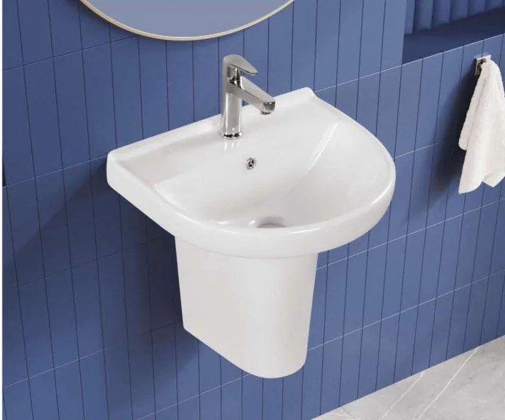 ZARA White Livon Basin + Sigma Half Pedestal 8006 basin + half pedestal in a bathroom setting