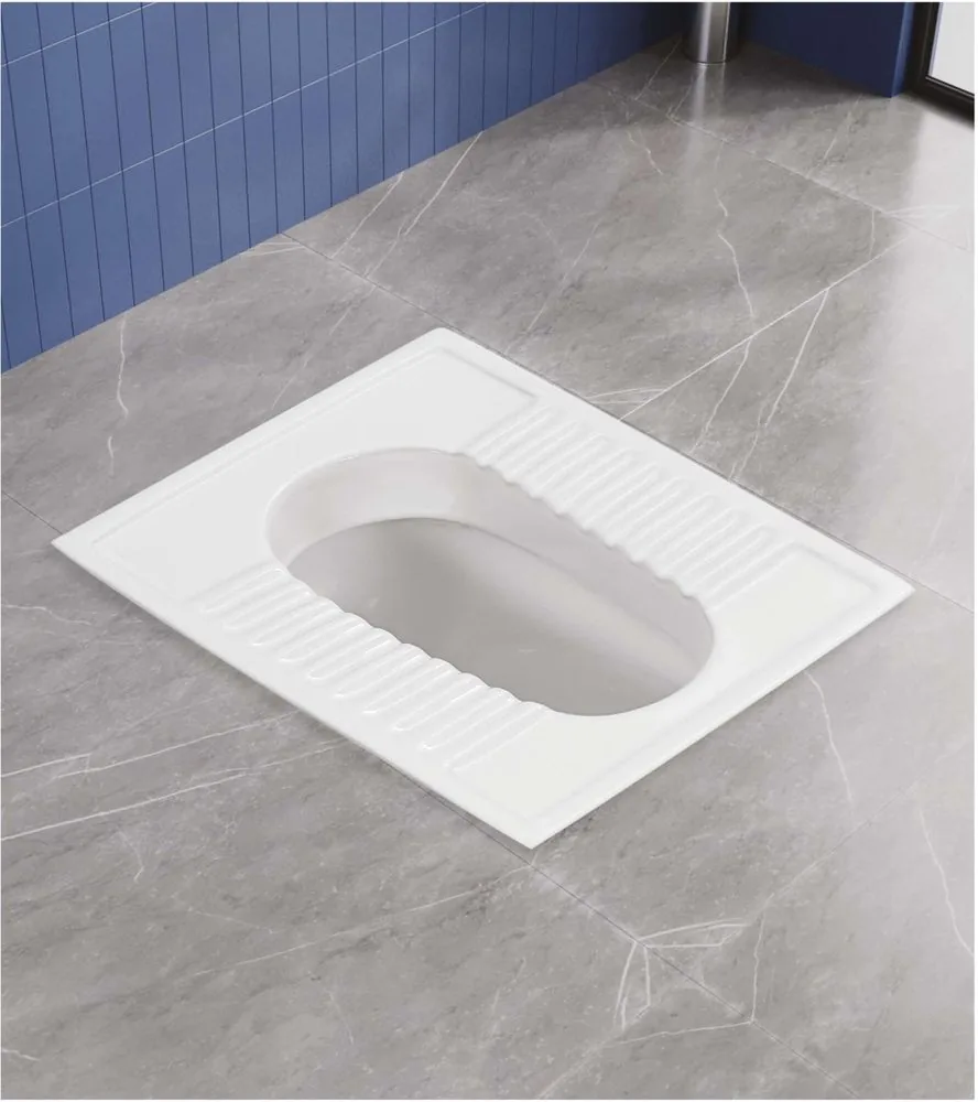 ZARA White Orrisa Pan 23" 1001 squatting pan in a bathroom setting