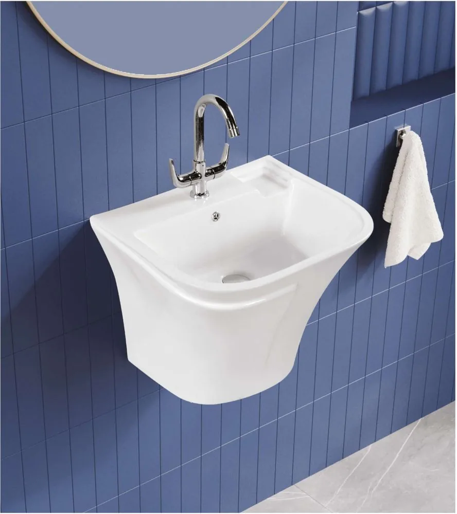 ZARA White Wave 5001 one piece half basin in a bathroom setting